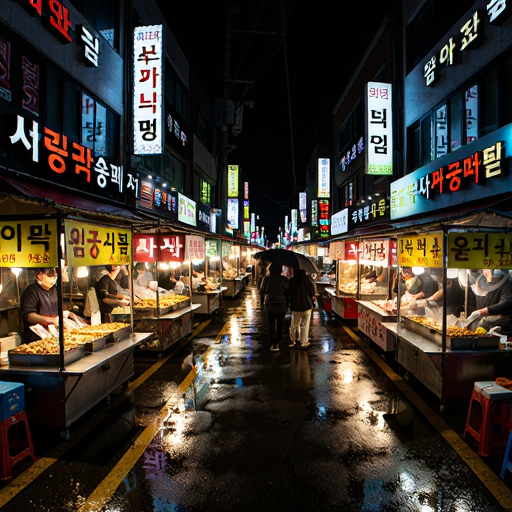 Boogu Image Turbo, Seoul cyberpunk night market prompt