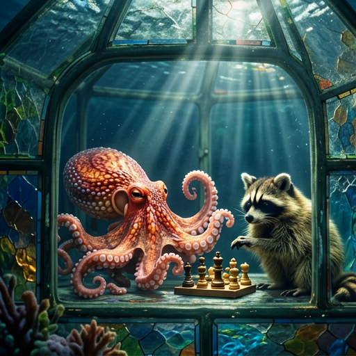 ERNIE Image Turbo, octopus vs. raccoon chess prompt