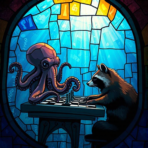 FLUX.1 schnell (q4), octopus vs. raccoon chess prompt