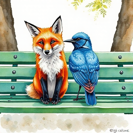 FLUX.1 schnell (q4), watercolor fox-and-bird prompt