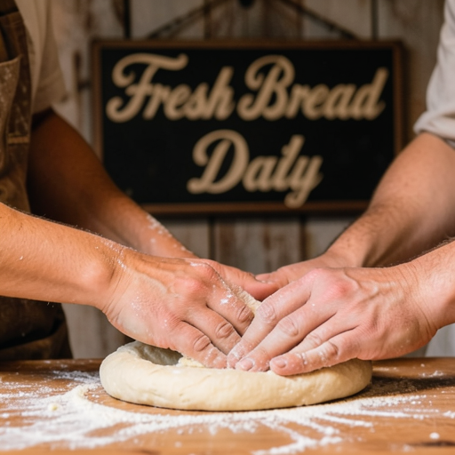 FLUX.2 klein-4B, combined bakery-text + kneading-hands prompt
