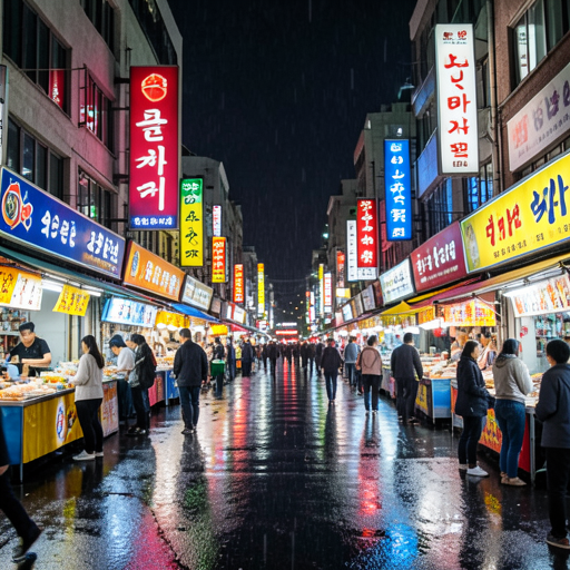 FLUX.2 klein-4B, Seoul cyberpunk night market prompt