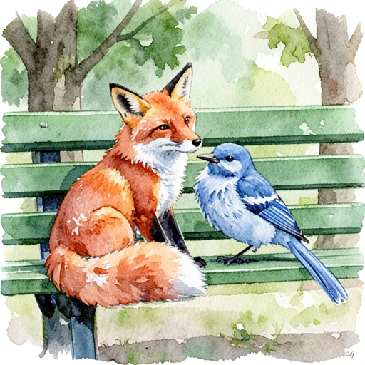 FLUX.2 klein-4B, watercolor fox-and-bird prompt