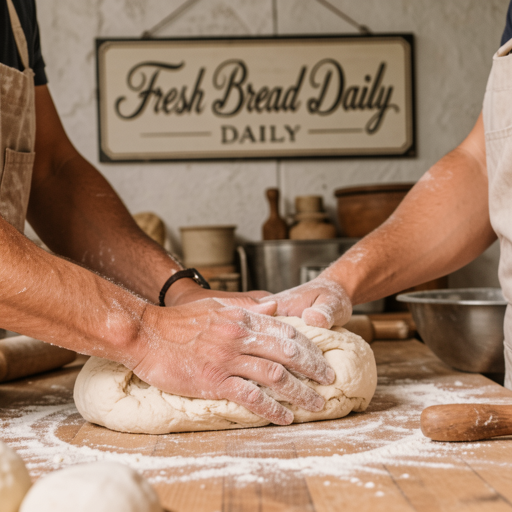 FLUX.2 klein-9B, combined bakery-text + kneading-hands prompt