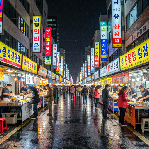 FLUX.2 klein-9B, Seoul cyberpunk night market prompt