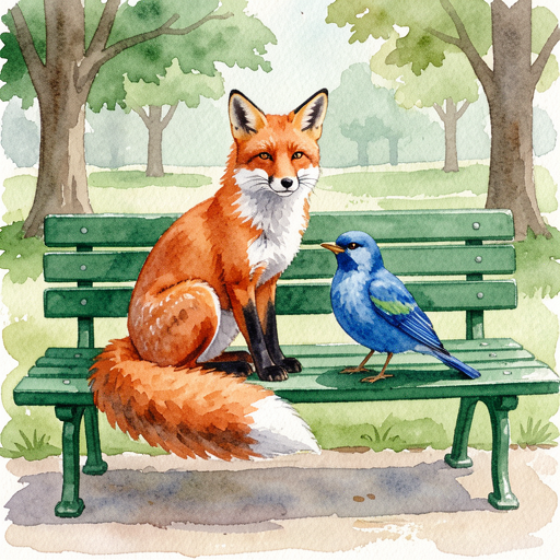 FLUX.2 klein-9B, watercolor fox-and-bird prompt
