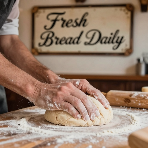 Lens, combined bakery-text + kneading-hands prompt
