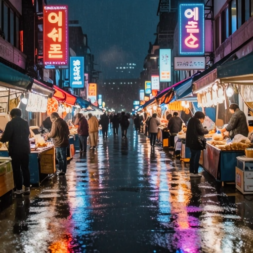 Lens, Seoul cyberpunk night market prompt