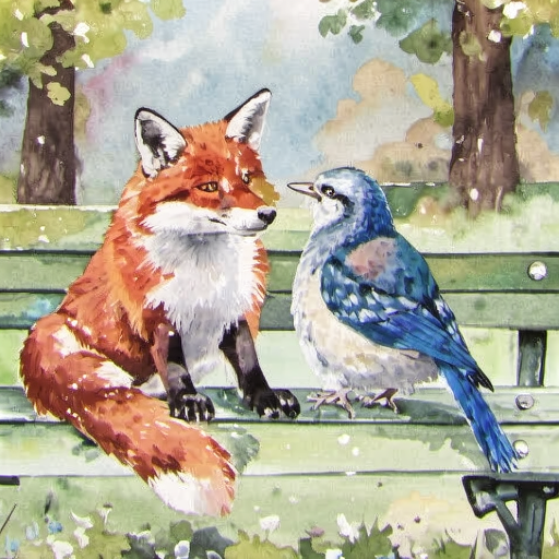 Lens, watercolor fox-and-bird prompt