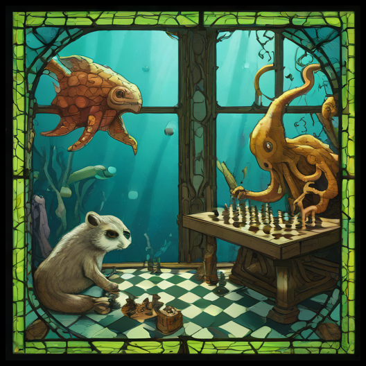 SDXL Turbo, octopus vs. raccoon chess prompt