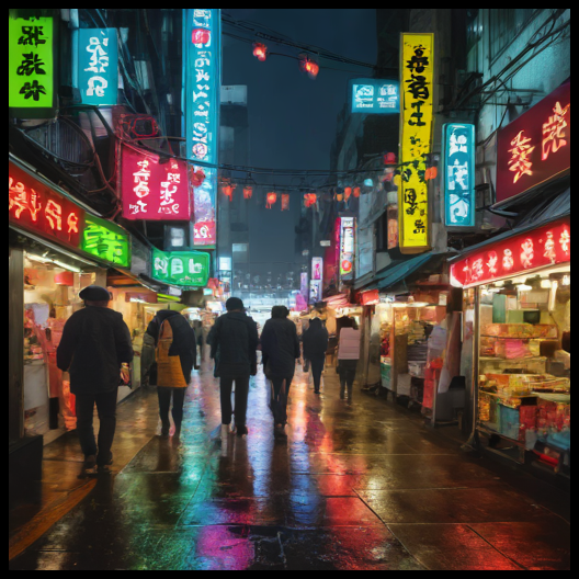 SDXL Turbo, Seoul cyberpunk night market prompt