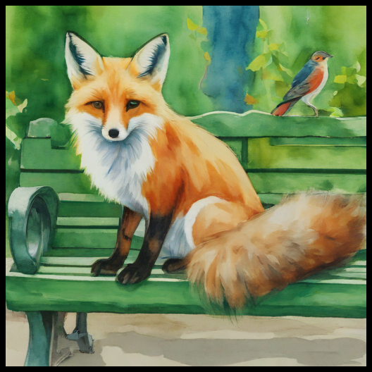 SDXL Turbo, watercolor fox-and-bird prompt