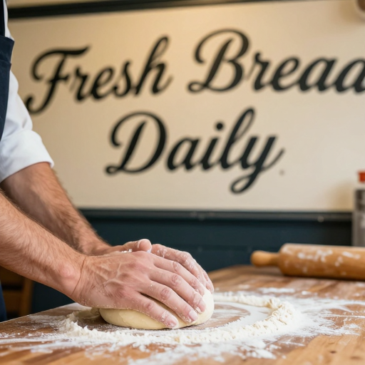 Z-Image Turbo, combined bakery-text + kneading-hands prompt
